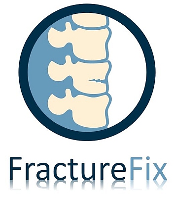 A diagramatic image of a spinal column with the words Fracture Fix underneath